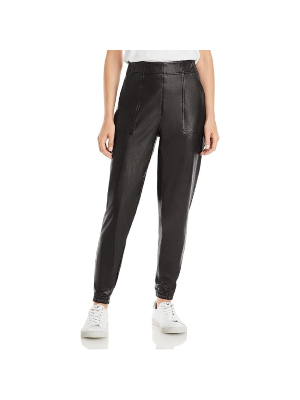 SPANX Leather Like Joggers L black relaxed fit lined grunge moto pull on pants